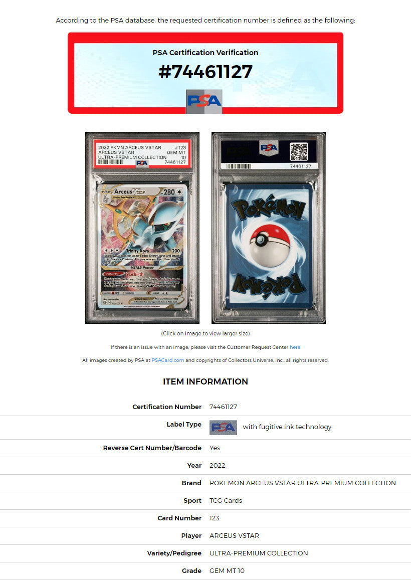 Metal Arceus PSA 10 Pokemon Collector's Card Set: V & VSTAR || #122 & #123