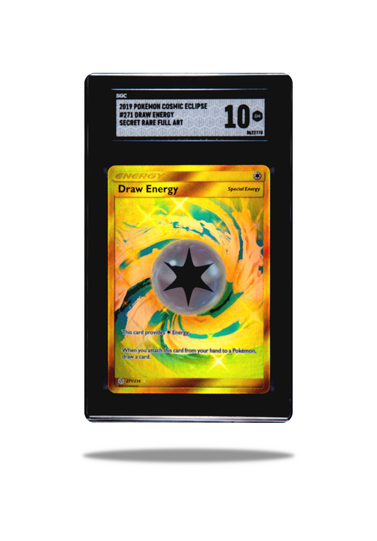 Front of: 1-of-1 SGC 10 Graded 2019 Cosmic Eclipse Draw Energy Pokemon Card at Pokecops.com