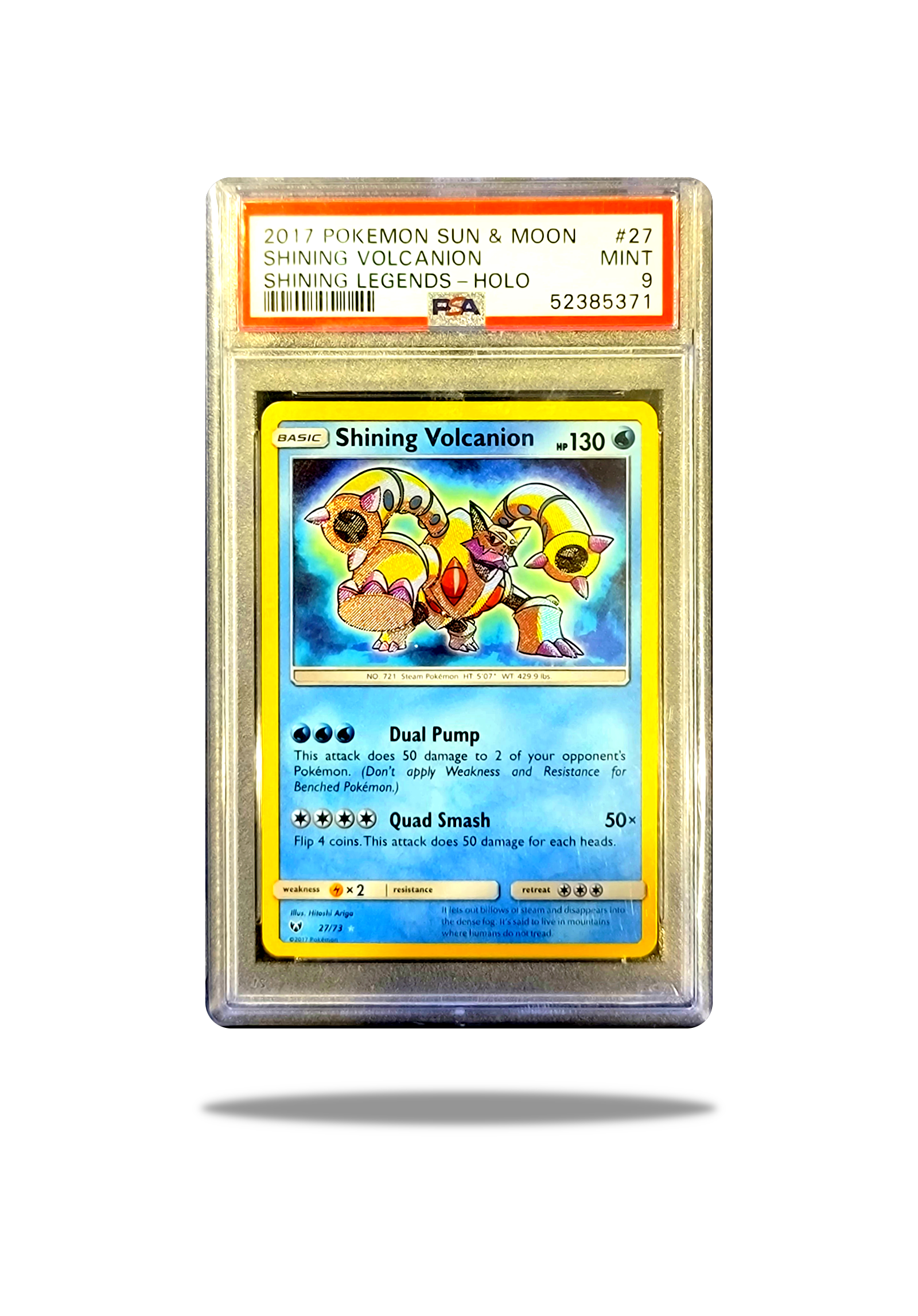 Front Of: Shining Volcanion 27/73 Pokémon Card: Aquatic Power Unleashed - 2017 Shining Legends - PSA 9"