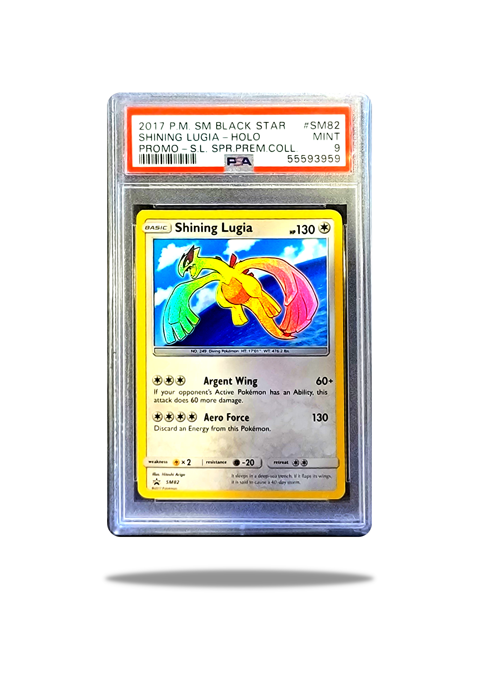 Front of: Shining Lugia SM82 Pokémon Card: Majestic Power Unleashed - 2017 Shining Legends - PSA 9