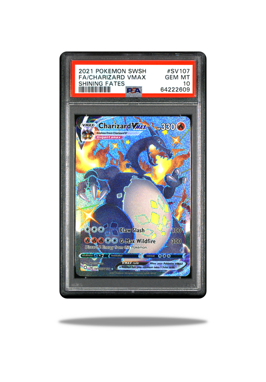 Front of: 2021 PSA 10 Shiny Charizard VMAX Pokémon Card: A Shimmering Masterpiece
